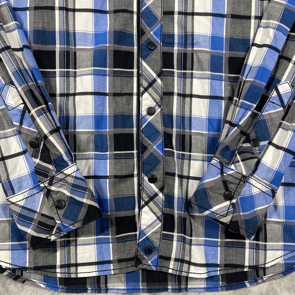 Buckle Black Athletic Fit Blue Plaid Western Snap Button‎ Down Shirt Mens Large - Picture 4 of 9